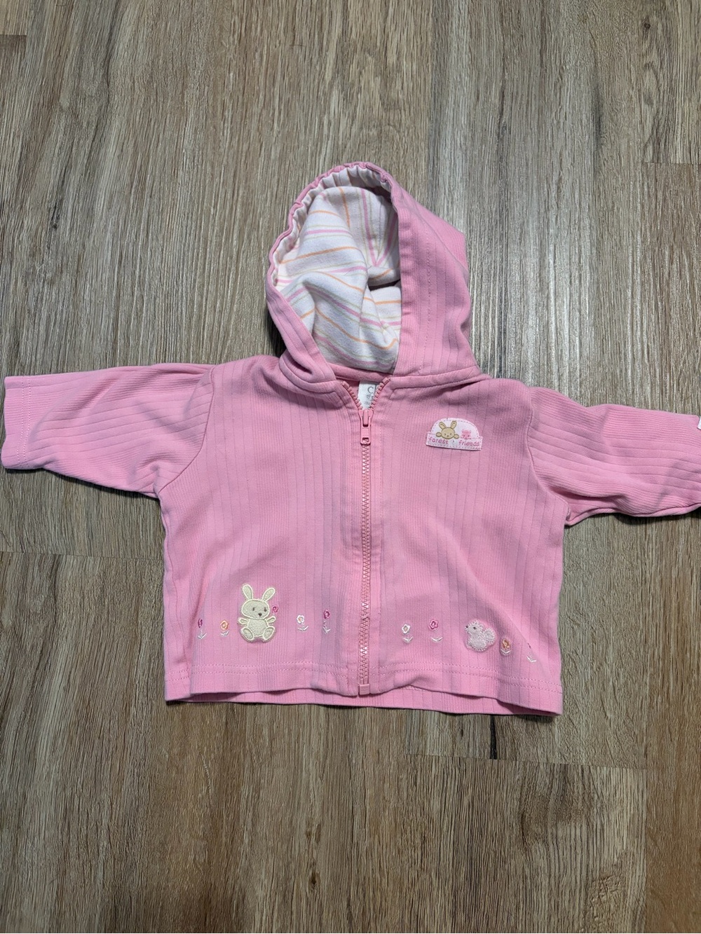 vintage Carter's Pink Hooded Zip-Up Jacket with Striped Lining